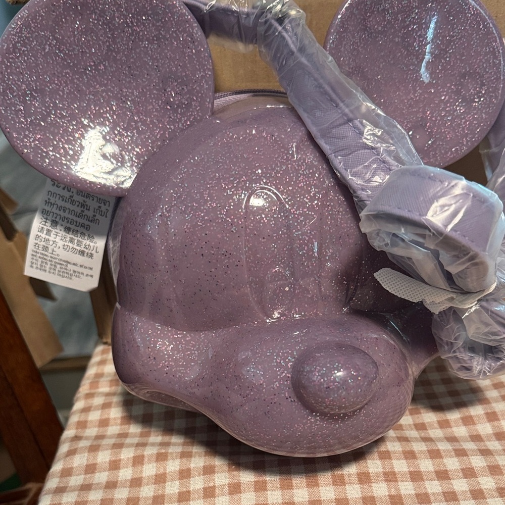 Purple Glitter Mickey Mouse Crossbody Bag
